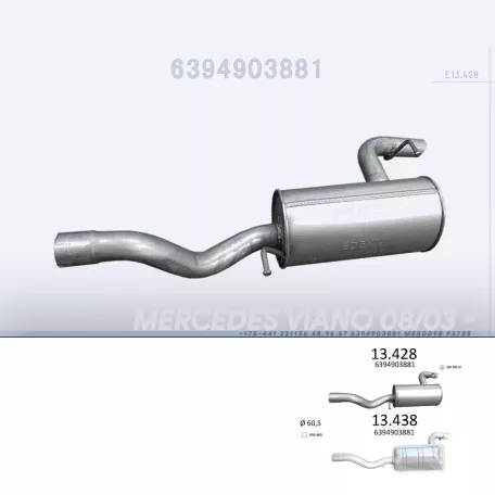 EDEX 13.428 - Kipufogó hátsó dob MERCEDES VIANO - W639 110, 113, 116, 120, 122, 2.2, 3.0, 3.2, 3.5, 3.7 (2003-)