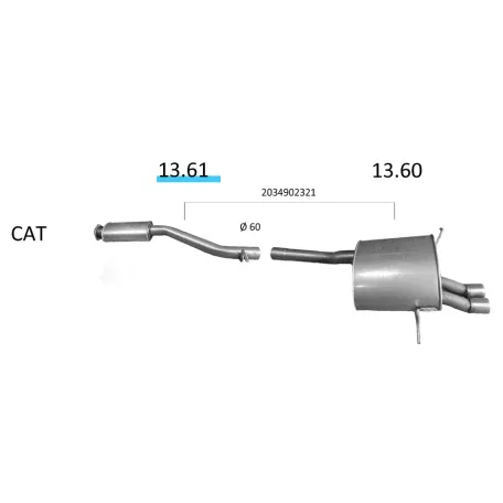 EDEX 13.61 - Kipufogó közép dob MERCEDES C180 - T203 2.0 (2000-2002)
