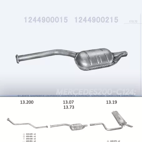 EDEX 13.73 - Kipufogó közép dob MERCEDES 200 - W124 2.0, 2.0 D, 2.3, 2.5 D (1993-1995)