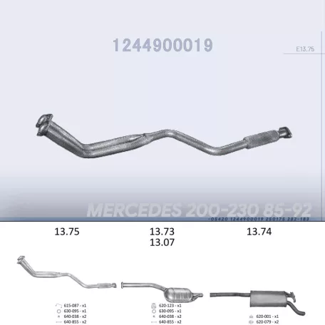 EDEX 13.75 - Kipufogó gyűjtő cső MERCEDES 200 - C124 2.0, 2.3 (1988-1992)