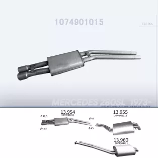   EDEX 13.954 - Kipufogó közép dob MERCEDES SL 280 2,7, 3,5, 4,5 (1971-1986)