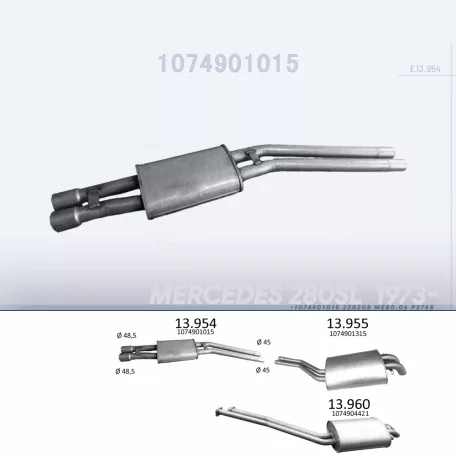 EDEX 13.954 - Kipufogó közép dob MERCEDES SL 280 2,7, 3,5, 4,5 (1971-1986)
