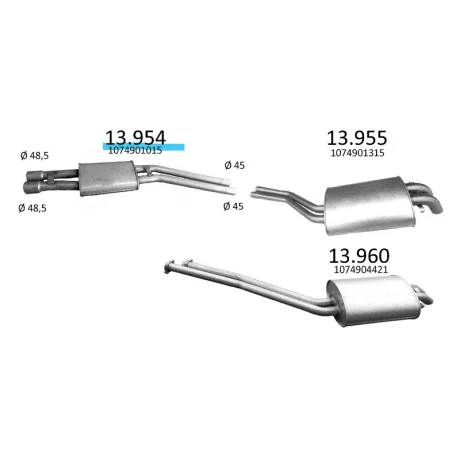 EDEX 13.954 - Kipufogó közép dob MERCEDES SL 280 2,7, 3,5, 4,5 (1971-1986)