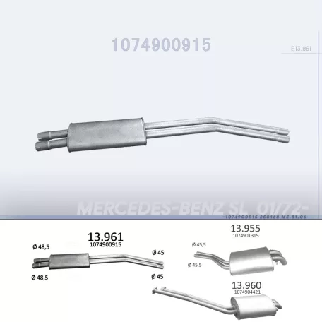 EDEX 13.961 - Kipufogó közép dob MERCEDES SL 280 2,7, 3,5, 4,5 (1972-1981)