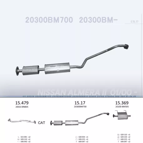 EDEX 15.17 - Kipufogó közép dob NISSAN ALMERA 1.8 (2000-2006)