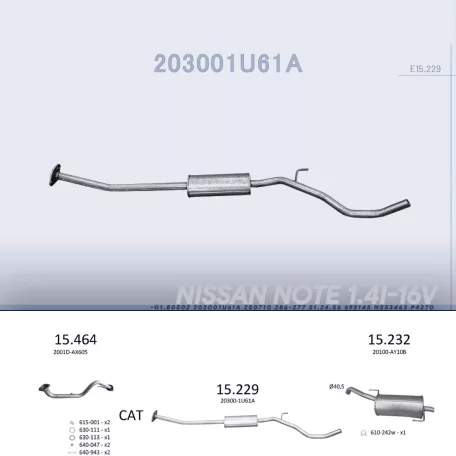 EDEX 15.229 - Kipufogó közép dob NISSAN NOTE 1.4 (2006-2013)