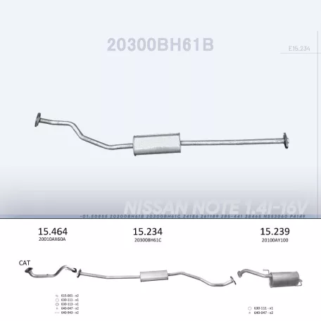 EDEX 15.234 - Kipufogó közép dob NISSAN NOTE 1.4 (2006-2013)