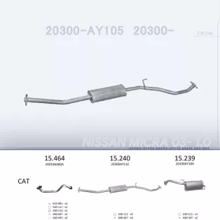   EDEX 15.240 - Kipufogó közép dob NISSAN MICRA 1.0, 1.2, 1.4 (2003-2010)
