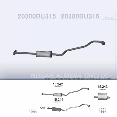 EDEX 15.242 - Kipufogó közép dob NISSAN ALMERA TINO 1.8, 2.0 (2000-2006)