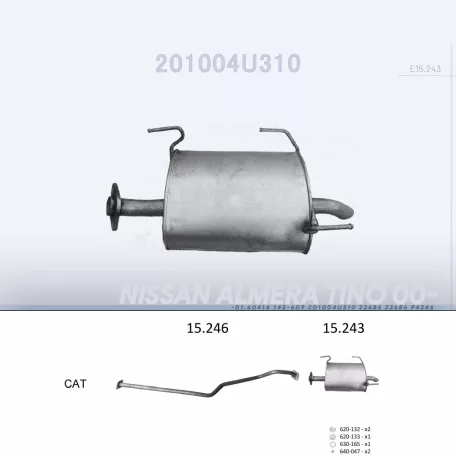 EDEX 15.243 - Kipufogó hátsó dob NISSAN ALMERA TINO 1.8, 2.0, 2.2 D (2000-2006)