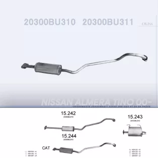   EDEX 15.244 - Kipufogó közép dob NISSAN ALMERA TINO 1.8, 2.0 (2000-2006)