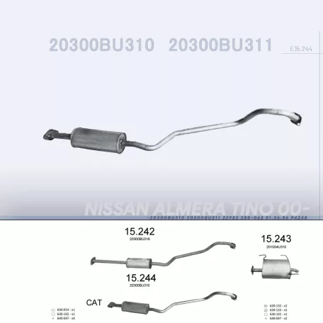 EDEX 15.244 - Kipufogó közép dob NISSAN ALMERA TINO 1.8, 2.0 (2000-2006)