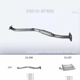   EDEX 15.249 - Kipufogó kipufogó cső NISSAN PRIMERA 1.6, 1.8 (1999-2002)