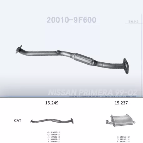 EDEX 15.249 - Kipufogó kipufogó cső NISSAN PRIMERA 1.6, 1.8 (1999-2002)
