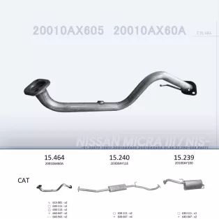   EDEX 15.464 - Kipufogó kipufogó cső NISSAN MICRA 1.0, 1.2, 1.4 (2003-2013)