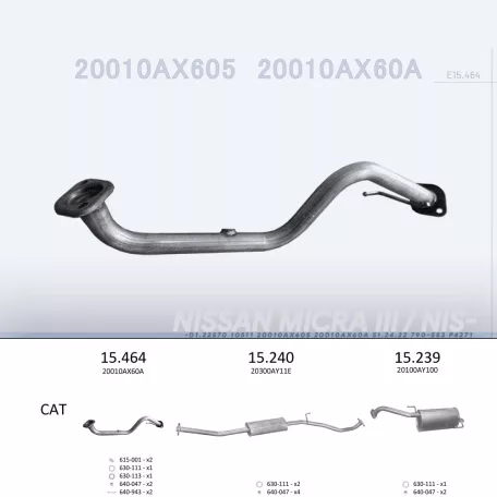 EDEX 15.464 - Kipufogó kipufogó cső NISSAN MICRA 1.0, 1.2, 1.4 (2003-2013)