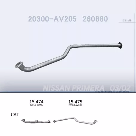 EDEX 15.475 - Kipufogó kipufogó cső NISSAN PRIMERA 1.9 D, 2.2 D (2002-2007)
