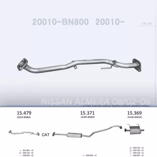   EDEX 15.479 - Kipufogó első cső NISSAN ALMERA 1.5, 1.8 (2002-2006)