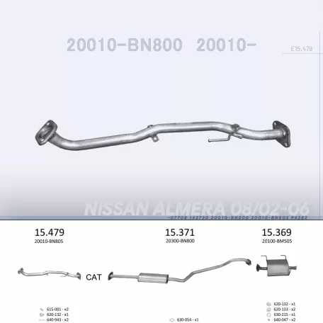 EDEX 15.479 - Kipufogó első cső NISSAN ALMERA 1.5, 1.8 (2002-2006)