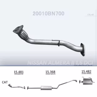   EDEX 15.481 - Kipufogó kipufogó cső NISSAN ALMERA 1.5 D (2003-2006)