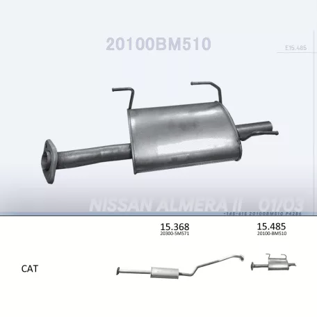 EDEX 15.485 - Kipufogó hátsó dob NISSAN ALMERA 1.5 D, 2.2 D (2000-2006)