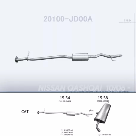 EDEX 15.54 - Kipufogó közép dob NISSAN QASHQAI 1.6 (2007-2014)