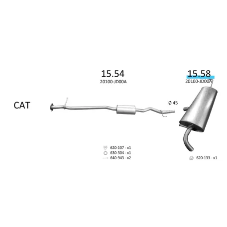 EDEX 15.58 - Kipufogó hátsó dob NISSAN QASHQAI 1.6 (2007-2014)