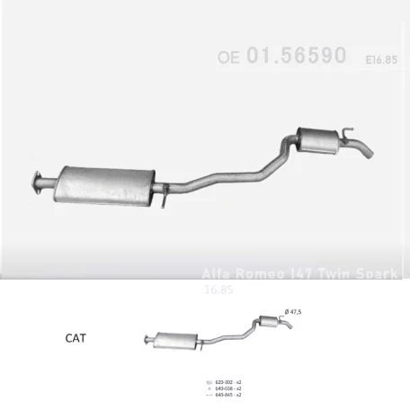 EDEX 16.85 - Kipufogó közép dob ALFA ROMEO 147 1.6, 2.0 (2000-2010)