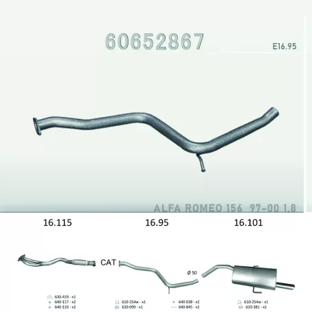 EDEX 16.95 - Kipufogó kipufogó cső ALFA ROMEO 156 1.6, 1.8, 2.0 (1997-2000)