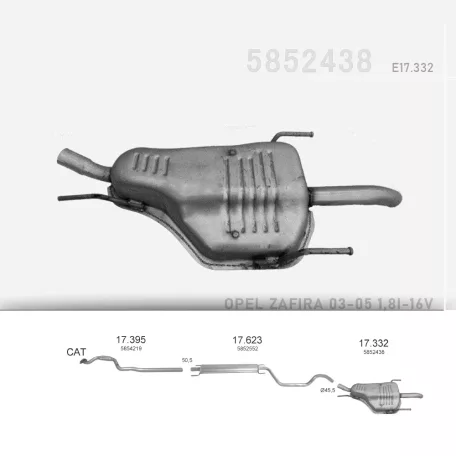 EDEX 17.332 - Kipufogó hátsó dob OPEL ZAFIRA A 1.6, 1.8 (1999-2005)