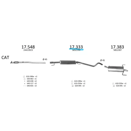 EDEX 17.333 - Opel Astra G / H 1.4 kipufogó közép dob