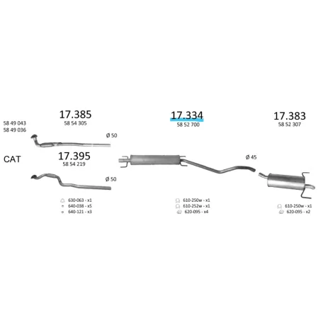 EDEX 17.334 - Opel Astra H 1.6 / 1.8 kipufogó középdob