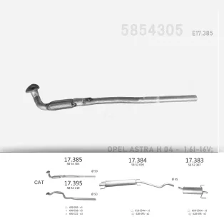   EDEX 17.385 - Kipufogó kipufogó cső OPEL ASTRA H 1.6 (2004-2014)