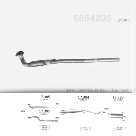 EDEX 17.385 - Kipufogó kipufogó cső OPEL ASTRA H 1.6 (2004-2014)