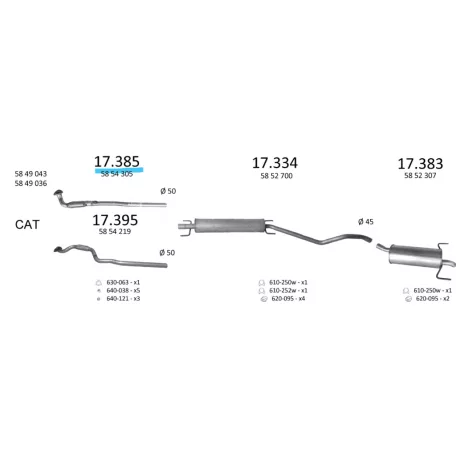 EDEX 17.385 - Kipufogó kipufogó cső OPEL ASTRA H 1.6 (2004-2014)