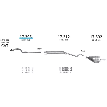 EDEX 17.395 - Opel Astra G / H /H GTC 1.6 kipufogó első cső