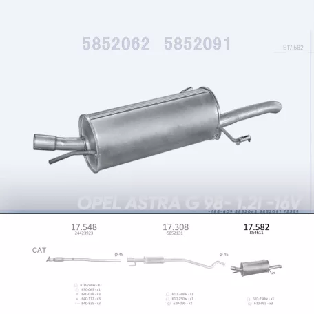 EDEX 17.582 - Kipufogó hátsó dob OPEL ASTRA G 1.2 (1998-2005)