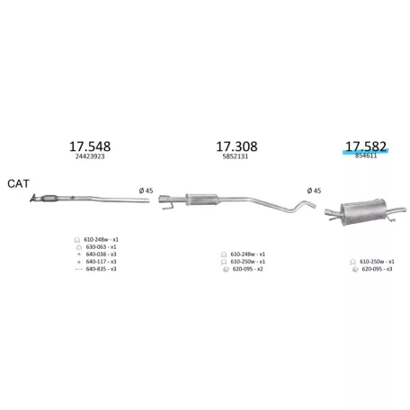 EDEX 17.582 - Opel Astra G 1.2 kipufogó hátsó dob