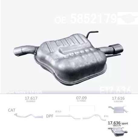 EDEX 17.636 - Kipufogó hátsó dob FIAT CROMA 1.9 D, 2.0 D, 2.2 D (2002-2011)
