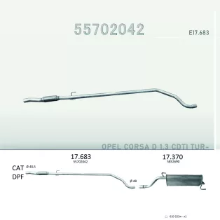   EDEX 17.683 - Kipufogó kipufogó cső OPEL CORSA D 1.3 D (2006-)