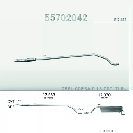 EDEX 17.683 - Kipufogó kipufogó cső OPEL CORSA D 1.3 D (2006-)