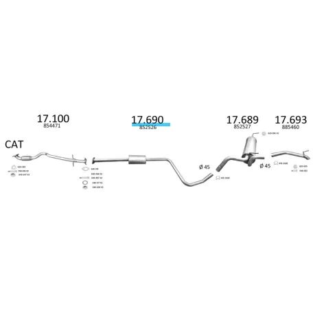 EDEX 17.690 - Opel Astra J 1.4 kipufogó közép dob