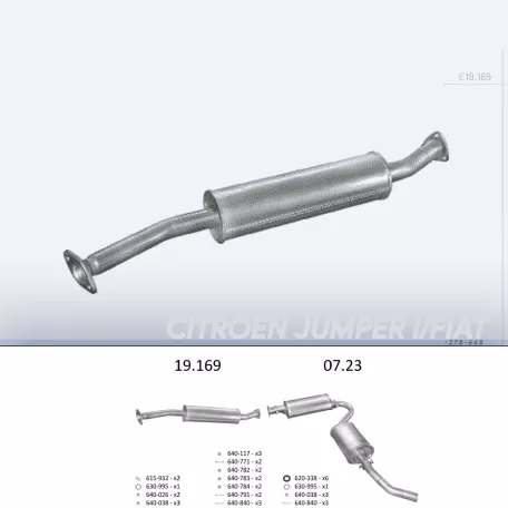 EDEX 19.169 - Kipufogó közép dob CITROEN JUMPER 1.9 D, 2.5 D (1994-2002)