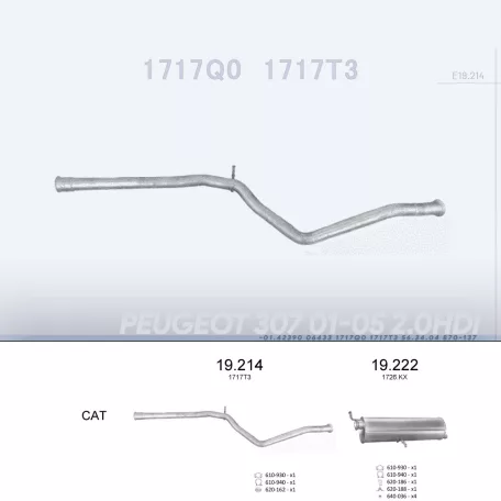 EDEX 19.214 - Kipufogó kipufogó cső PEUGEOT 307 2.0 D (2001-2005)
