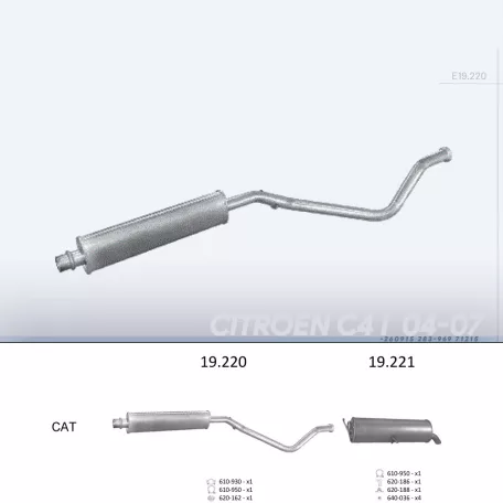 EDEX 19.220 - Kipufogó hátsó dob CITROEN C4 2.0 (2001-2007)