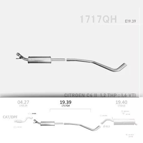 Kipufogó közép dob CITROEN C4 II 1.2 THP / 1.6 VTi – DS4 / PEUGEOT 308 / 3008 1.2 (2015– )