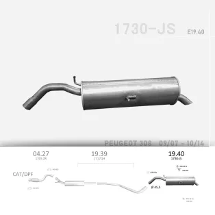   EDEX 19.40 - Hátsó kipufogó 1.2 /1.6 THP / VTi (2008-2018) CITROEN C4 / DS4 / PEUGEOT 308 / 3008