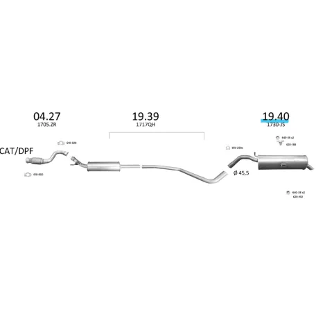 EDEX 19.40 - Hátsó kipufogó 1.2 /1.6 THP / VTi (2008-2018) CITROEN C4 / DS4 / PEUGEOT 308 / 3008