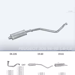   EDEX 19.60 - Kipufogó közép dob PEUGEOT 306 1.4, 1.6, 1.8, 1.9 D (1994-2002)