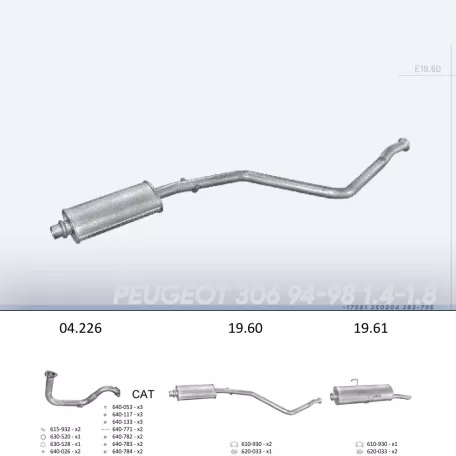 EDEX 19.60 - Kipufogó közép dob PEUGEOT 306 1.4, 1.6, 1.8, 1.9 D (1994-2002)